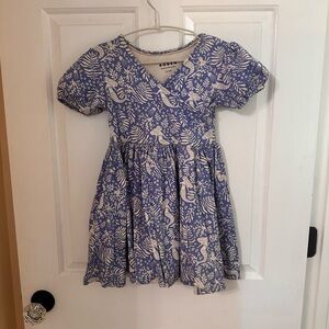 Mini Boden Girls Mermaid Print Dress in Blue and White